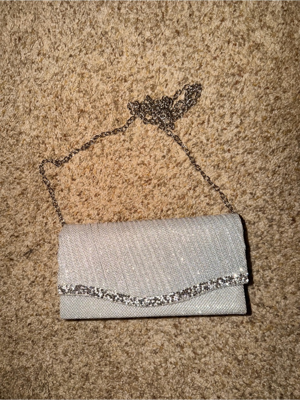 Silver Sequin Evening Clutch with Chain Strap